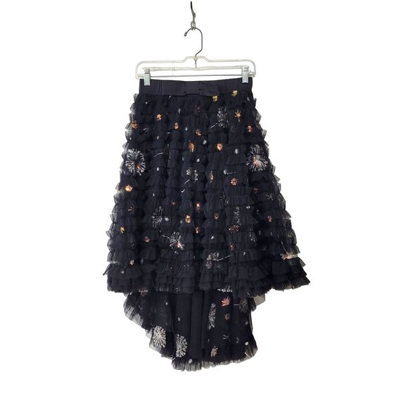 Beulah Style Black Ruffled Tulle High Low Embroidered Skirt NWT - Picture 1 of 8